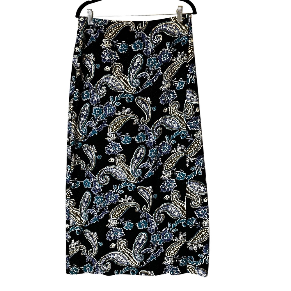 Coldwater Creek Womens 100% Silk Paisley Floral Maxi Skirt Black Blue Size M